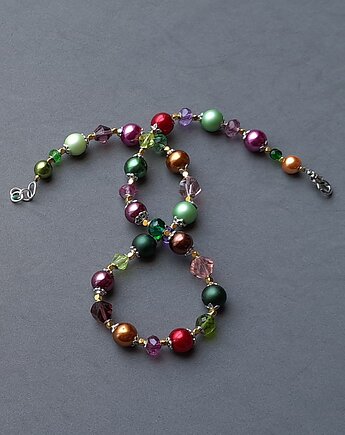 Vintage style efektowny naszyjnik z pereł i kryształów, handmade, Galeria Limart