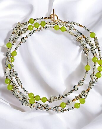 UNIKATOWY sznur kamieni 120cm : naszyjnik : jaspis i jadeit LIMONKA, kaktusia