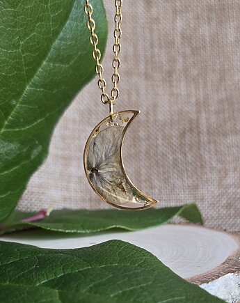 Wieczne kwiaty złoty wisiorek złota zawieszka księżyc hortensja, zkwiatem