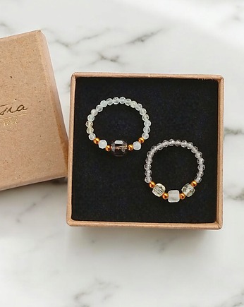 Zestaw pierścionków : DOBROBYT - cytryn, kwarc dymny, kryształ górski, kaktusia