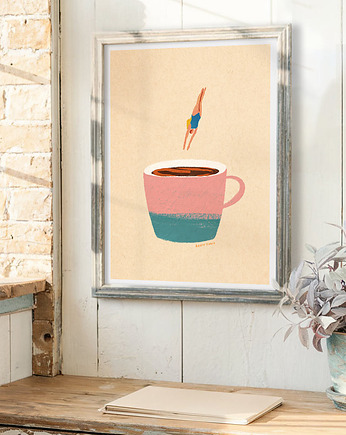 Plakat poranna kawa - autorska ilustracja, minimalmill