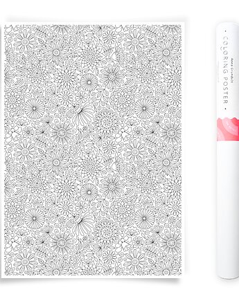 Plakat do Kolorowania Wzór w Kwiaty 50x70cm, Anna Grunduls Design