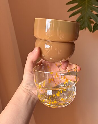 SZKLANKI RUNO MIX REGULAR (2szt.) latte + żółte kropki, FORMY PROSTE