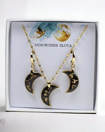 Zestaw księżycowy ciemny brąz samorodek złota, Lovely Jewellery