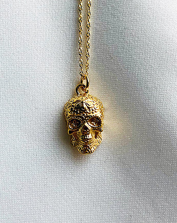Złoty naszyjnik z czaszką, meksykańska czaszka, Anemon Atelier