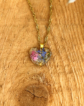 Piękny naszyjnik Serce z prawdziwymi kwiatami, Blask Natury