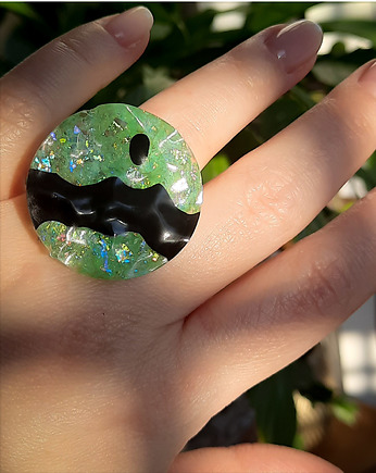 Pierścień, zieleń-czerń, Figa handmade accessories