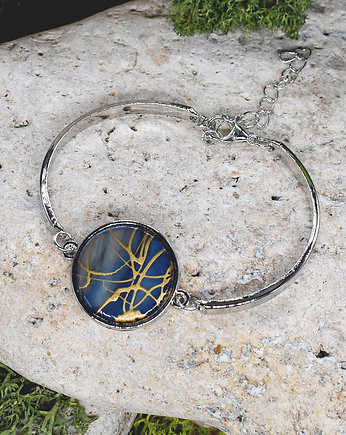 Stalowa bransoletka z abstrakcyjnym kaboszonem, Metal Earth Jewelry