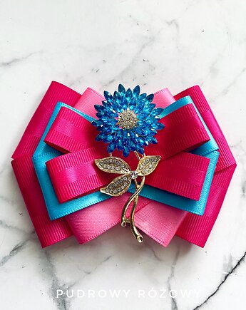 Brosza z błękitnym  Kwiatem z kryształków   Nowość, Pudrowy Różowy