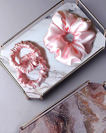 Love pudrove - zestaw jedwabnych scrunchie  - pudrowy róż, BARLA