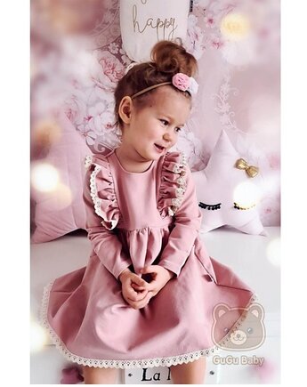 Sukienka brudny różz falbankami, GuguBaby