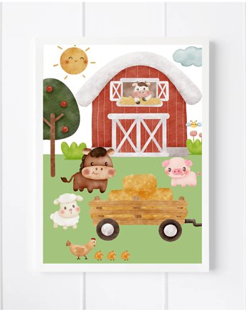 PLAKAT dla dziecka farma zwierzęta, black dot studio