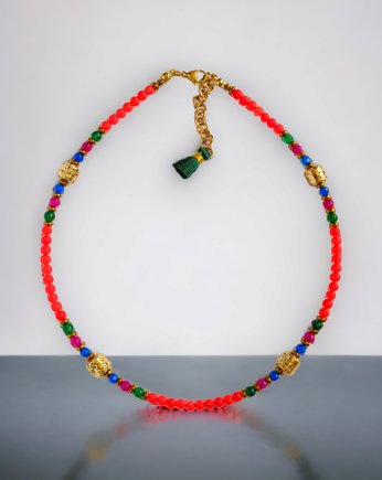 Choker wakacyjny : jadeit & złota lawa : multicolor, kaktusia