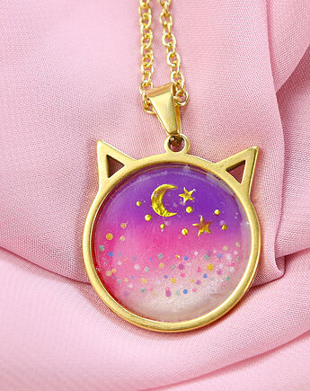 Medalion galaxy cat naszyjnik kosmos, Lemon Lovely