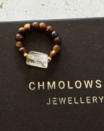 Pierścionek elastyczny Tygrysie Oko i Cytryn, Chmolowska Jewellery