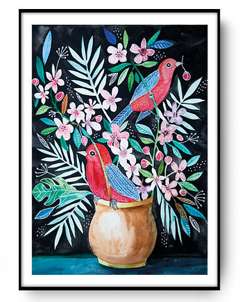 Red birds ilustracja drukowana, muamua design