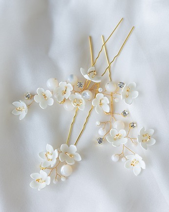 ELDERFLOWER złote kokówki  ślubne z delikatnymi kwiatami, Aureus Flos