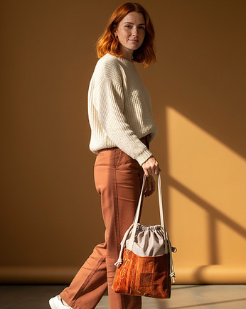 Torba shopper z kominem unikatowa torba handmade w stylu no waste, raspberi