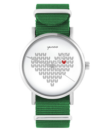 Zegarek - Serce dziergane - zielony, nylonowy, yenoo