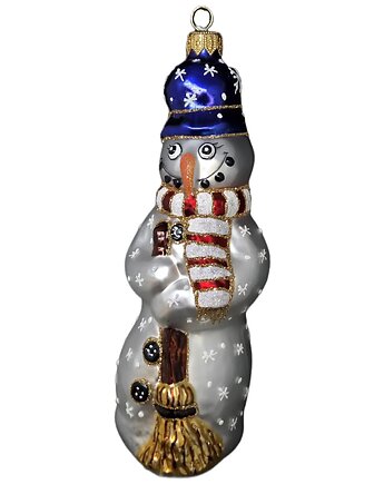 Ręcznie malowana bombka szklana wesoły bałwanek z miotłą, STARGLASS