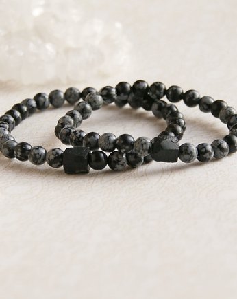 KOMPLET dla PARY - obsydian, turmalin - ochrona, kaktusia