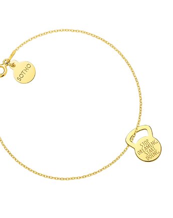 Złota bransoletka kettlebell STOP DREAMING START DOING, SOTHO