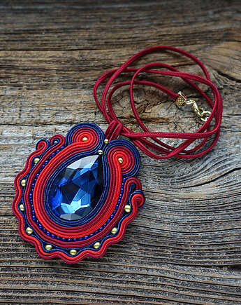 Granat, bordo i złoto- wisior sutasz, Mró Soutache