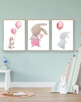 Plakaty Królik Różowy, Plakaty Na Ścianę Dla Dzieci 3 szt, Magnetyczne Studio