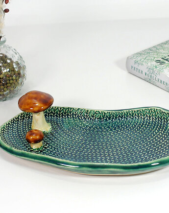 Ceramiczny talerzyk z grzybkiem - na biżuterię, drobiazgi, przekąski, 10FingersArt