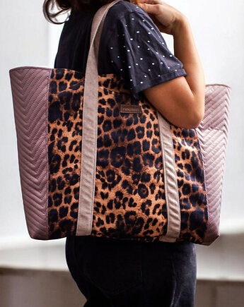 Shopperka z weluru panterka, raspberi