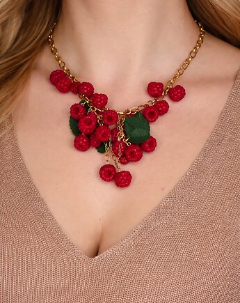 Naszyjnik z malinami, ręcznie robione maliny z glinki polimerowej, MariaPolymer