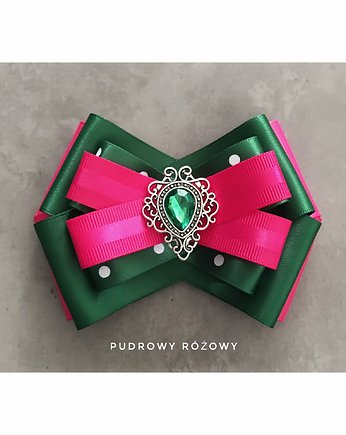 Zieleń z fuksją. Brosza z kryształkiem. NEW, Pudrowy Różowy