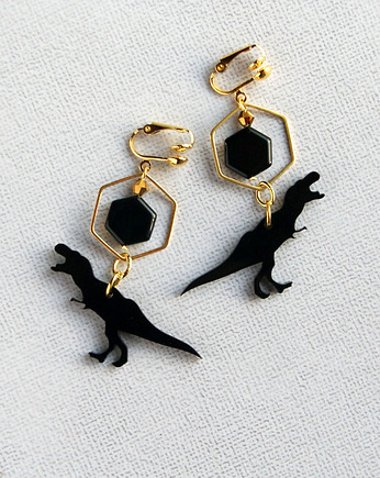 UNIKATOWE klipsy : DINOZAURY : black, kaktusia