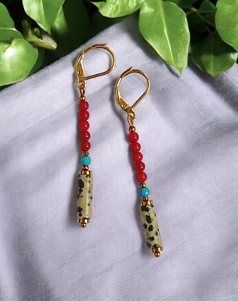 Kolczyki długie : INDIA: jaspis, koral, magnezyt, kaktusia