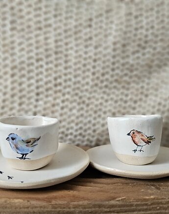 Zestaw ceramicznych kieliszków na jajka z talerzykami handmade, Ewa Duszka