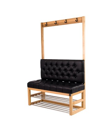 Ławka Szafka Pufa Pikowane Siedzisko Ekoskóra Czarny Wieszak LPP-31, EMRA WOOD DESIGN