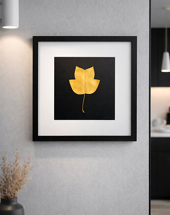 Złoty Liść Tulipanowiec amerykański w Ramie 25x25cm. Obraz Handmade, Kuźnia Obrazów