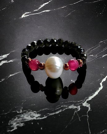 Pierścionek :: magenta : perła, spinel, agat, kaktusia