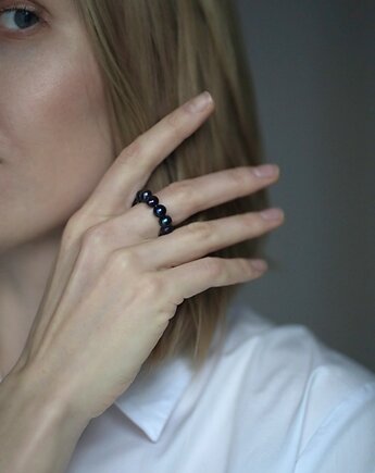 Pierścionek z pereł naturalnych - BLACK, ZY.JEWELLERY
