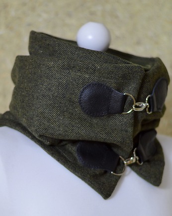 Szal wełniany ze skórą, Komin Unisex - Oliwka, Green Sheep