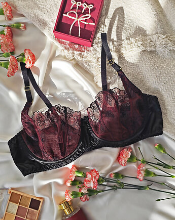 Biustonosz Dark Rose balkonetka- bordowy haft, Lingerie NTL
