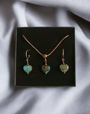 RAZEM TANIEJ! uroczy komplet: serduszko : LABRADORYT : wyjątkowy prezent, kaktusia