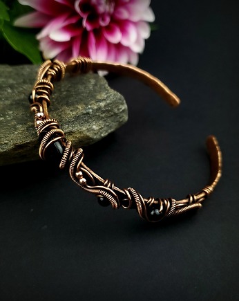 Miedziana bransoleta cuff z onyksem
