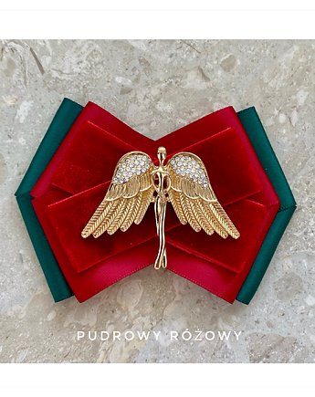 Aksamitna Brosza  z Aniołem z kryształkami NEW Święta Mikołajki, Pudrowy Różowy