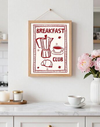 PLAKAT kawa, breakfast club, rysunek śniadanie do kuchni, black dot studio
