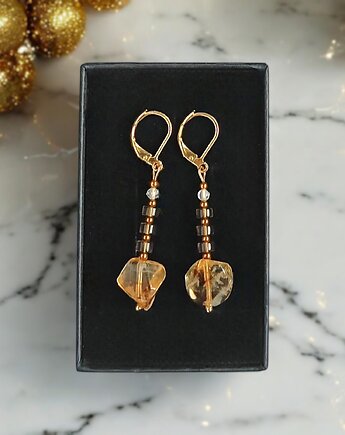 Kolczyki DOBROBYT - cytryn, kwarc dymny, kryształ górski - zamknięte, kaktusia