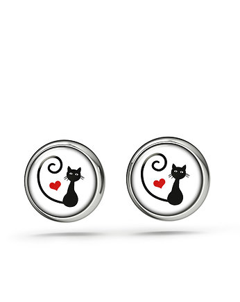 Kolczyki sztyfty - Kotek, serce - mini, yenoo