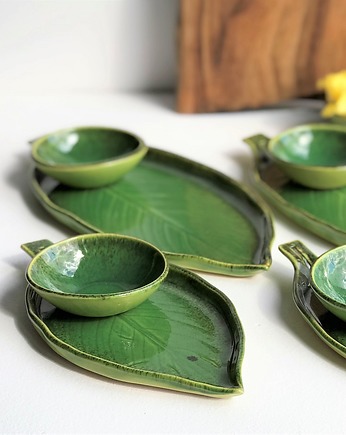 Zestaw ceramiczny do sushi  talerze liście i miseczki, Ceramika Tyka