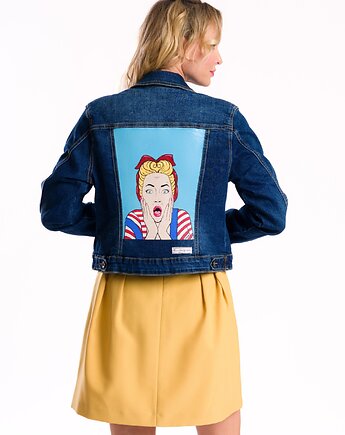 Kurtka jeansowa z ręcznie malowanym motywem "Pop-Art Woman", upcykling, Torri Design