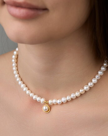 Choker naszyjnik z naturalnych pereł muszelka srebro 925 pozłacane, Coccola JEWELLERY